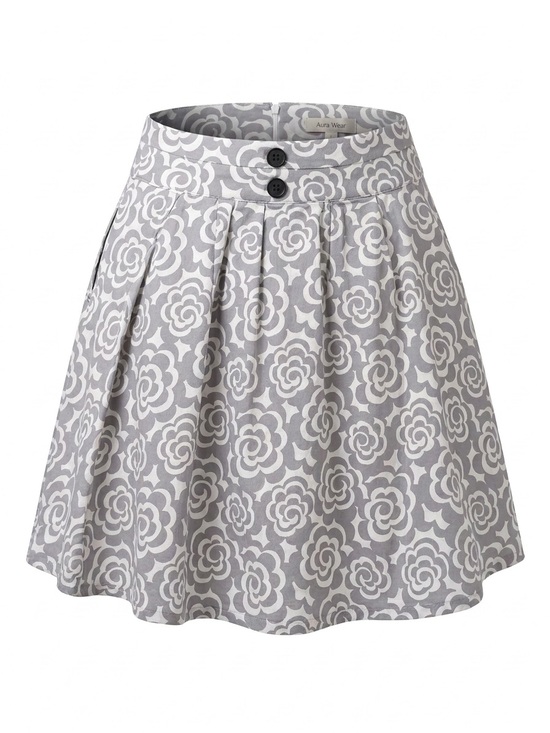 Old Navy Dresses & Skirts - Old Navy Gray White Graphic Floral Pleated Retro Mini A-Line Skirt w/ pockets
